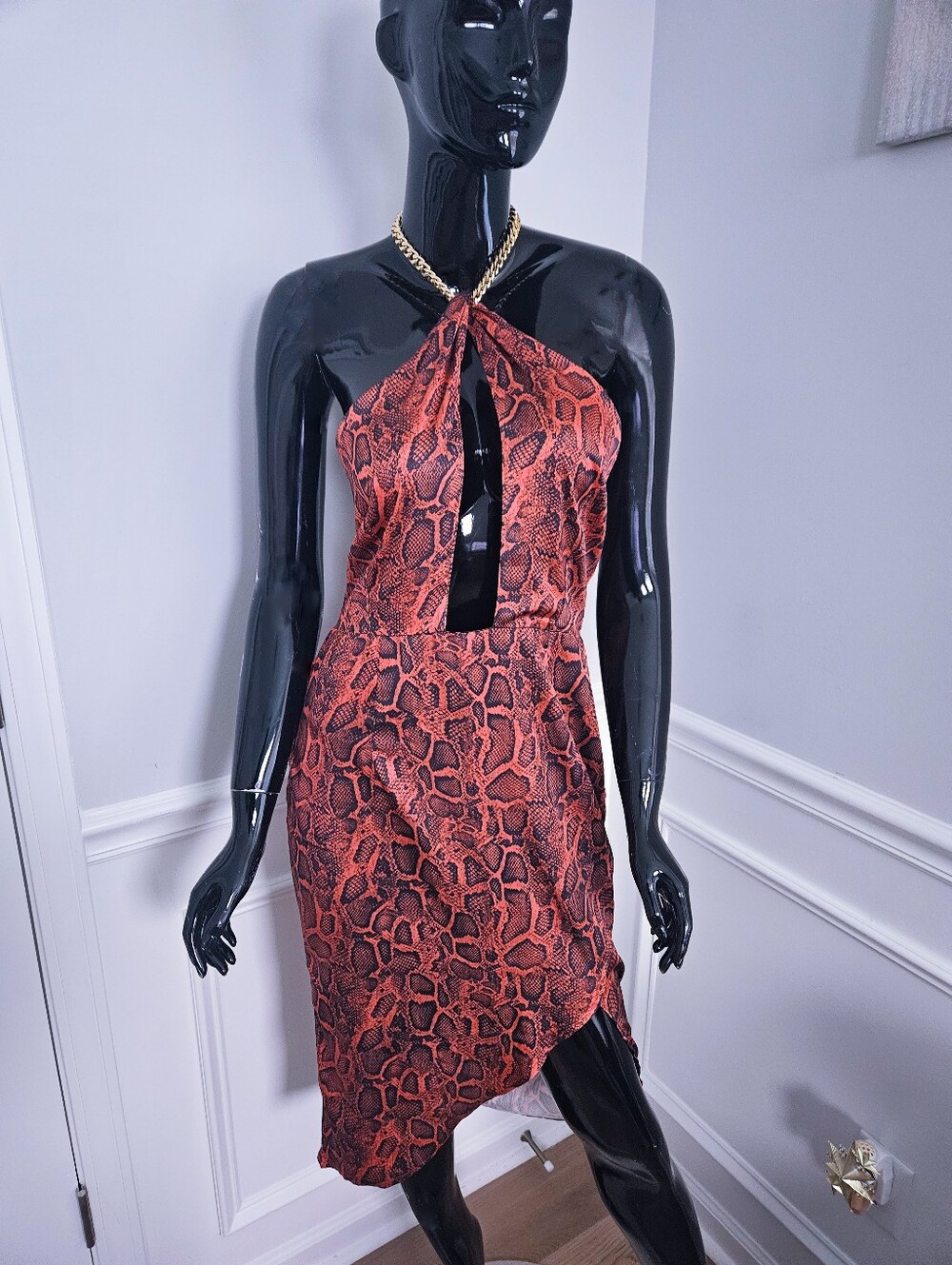 Boohoo Snake Print Halter Neck Dress
